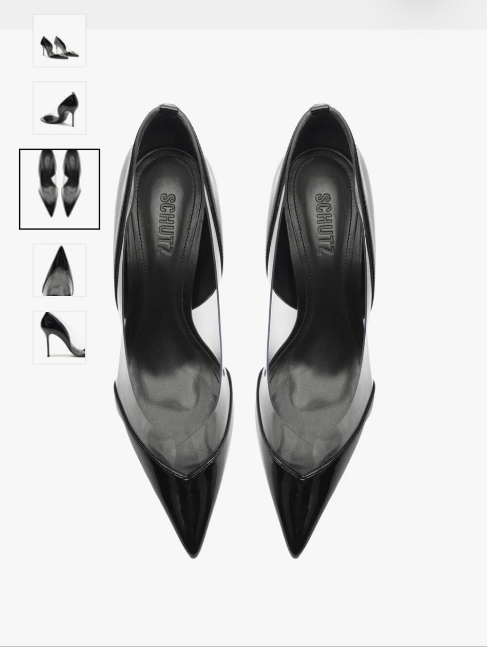 SCHUTZ Andie Black Patent Pointed-Toe Clear Panel Stiletto Heels Size 11/12 NWOT